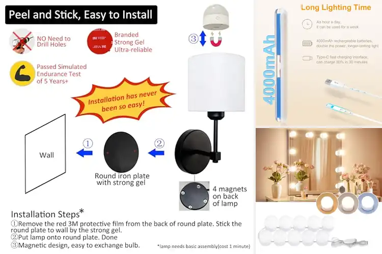 Detailed view of Best No Drill Adhesive Vanity Light Installation